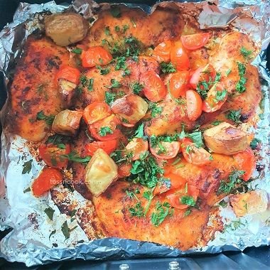 Air Fryer Fish with roasted veggies